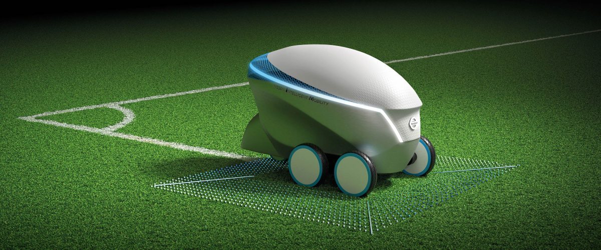 Pitch-R line-painting robot on soccer field